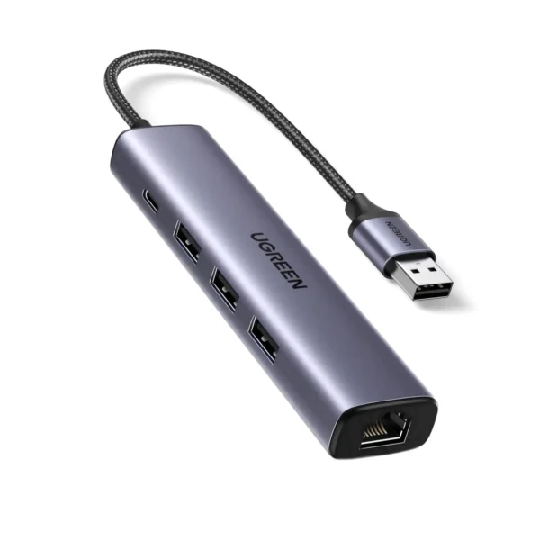 UGREEN USB3.0 to 3×USB3.0 + RJ45 (1000M) Ethernet Adapter Type-C Power Supply (4 IN1) 60554