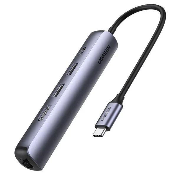 UGREEN USB-C to 2*USB 3.0 A+HDMI+RJ45+PD Converter 4K@60Hz with PD (5-in-1) 10919