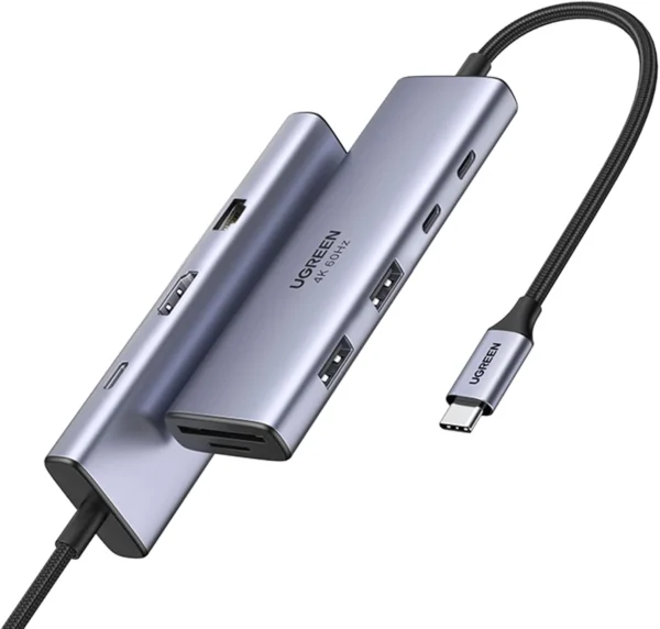 UGREEN USB-C to 2*USB3.0+2*USB-C+HDMI+RJ45+SD&TF+PD port Converter 4K@60Hz with PD (9 IN 1) 15375
