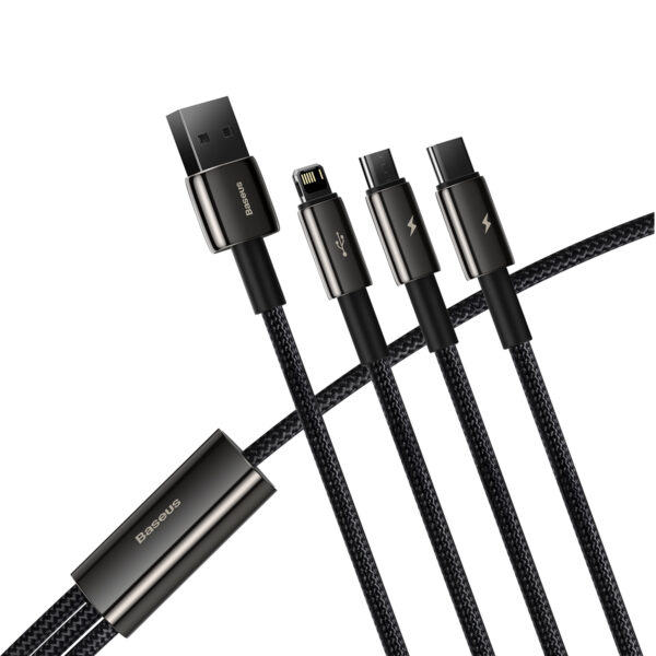 Baseus Tungsten Gold One-for-three Fast Charging Data Cable USB to M+L+C 3.5A 1.5m Black CAMLTWJ-01