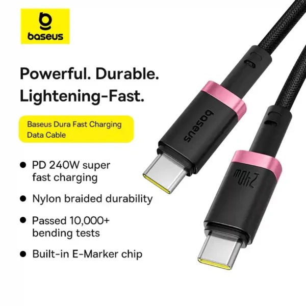 Baseus Dura Fast Charging Data Cable USB‑C to USB‑C 240W 1m Red Black P10377803U03-01