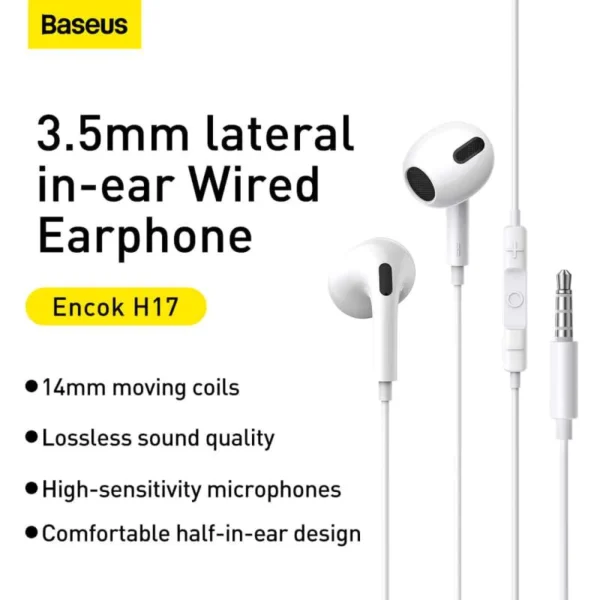 Baseus Encok 3.5mm Lateral In‑ear Wired Earphone H17 White