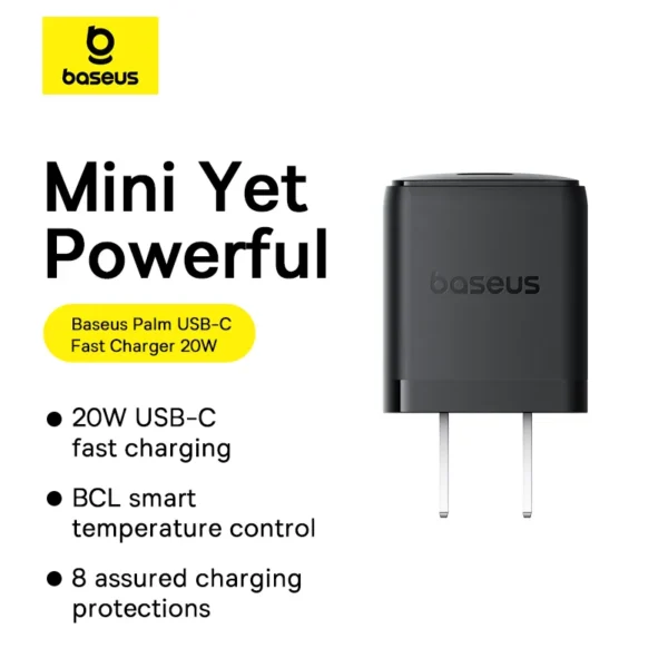 Baseus Palm Fast Charger 1C 20W US Cluster Black with Cable P10111603113-01