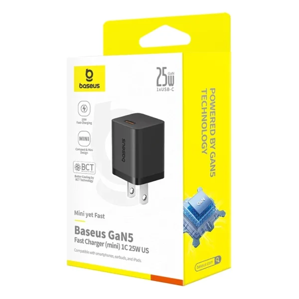 Baseus GaN5 Fast Charger(mini) 1C 25W US Cluster Black with Cable P1011090B113-01