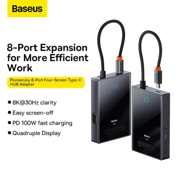 Baseus 8‑in‑1 Hub 4 Screen 2PD+2HDMI+VGA+DP+2USB WKYY030413
