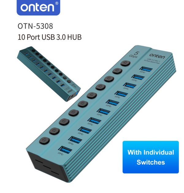 ONTEN 10-Port USB Hub with Individual Switches OTN-5308